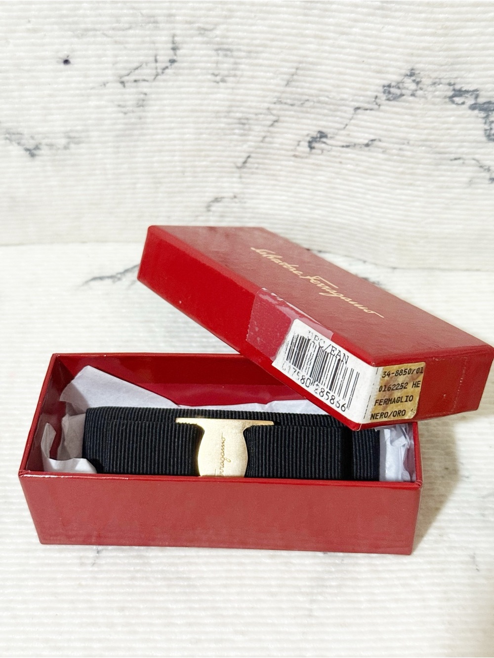 Salvatore Ferragamo Black Grosgrain Bow Hair Clip with Gold Plaque - Picture 9 of 11